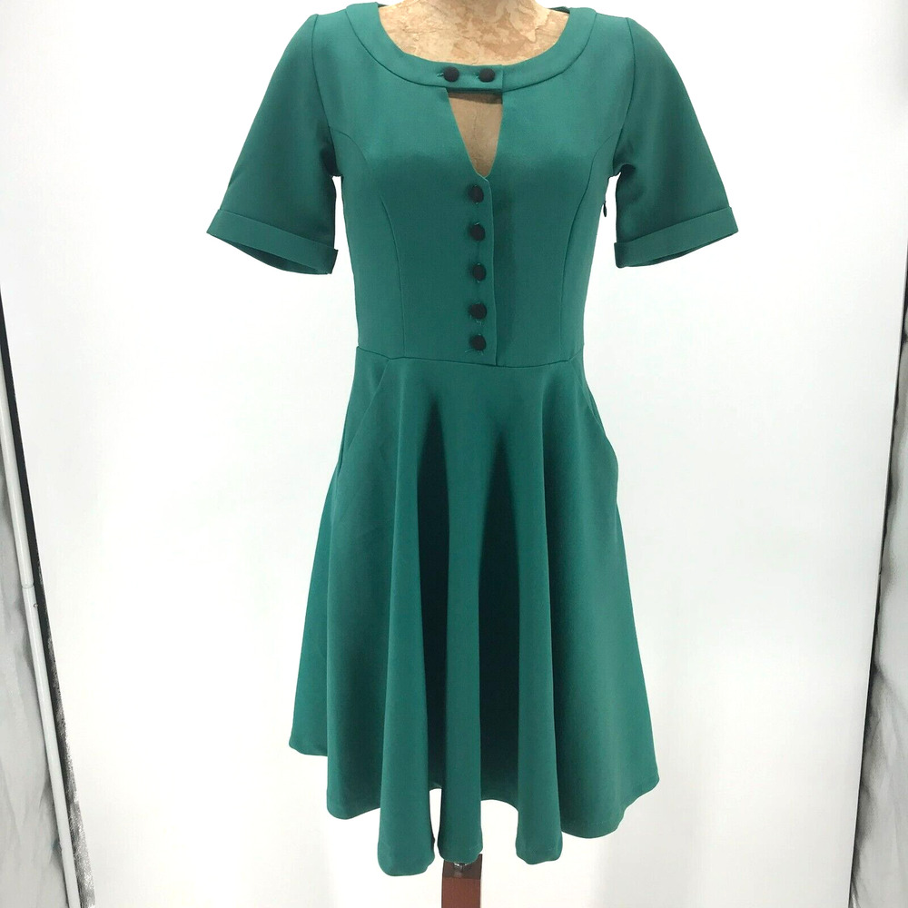 Dancing Days by Banned Dress Womens XS Green Retro Fit & Flare Pockets Cutout